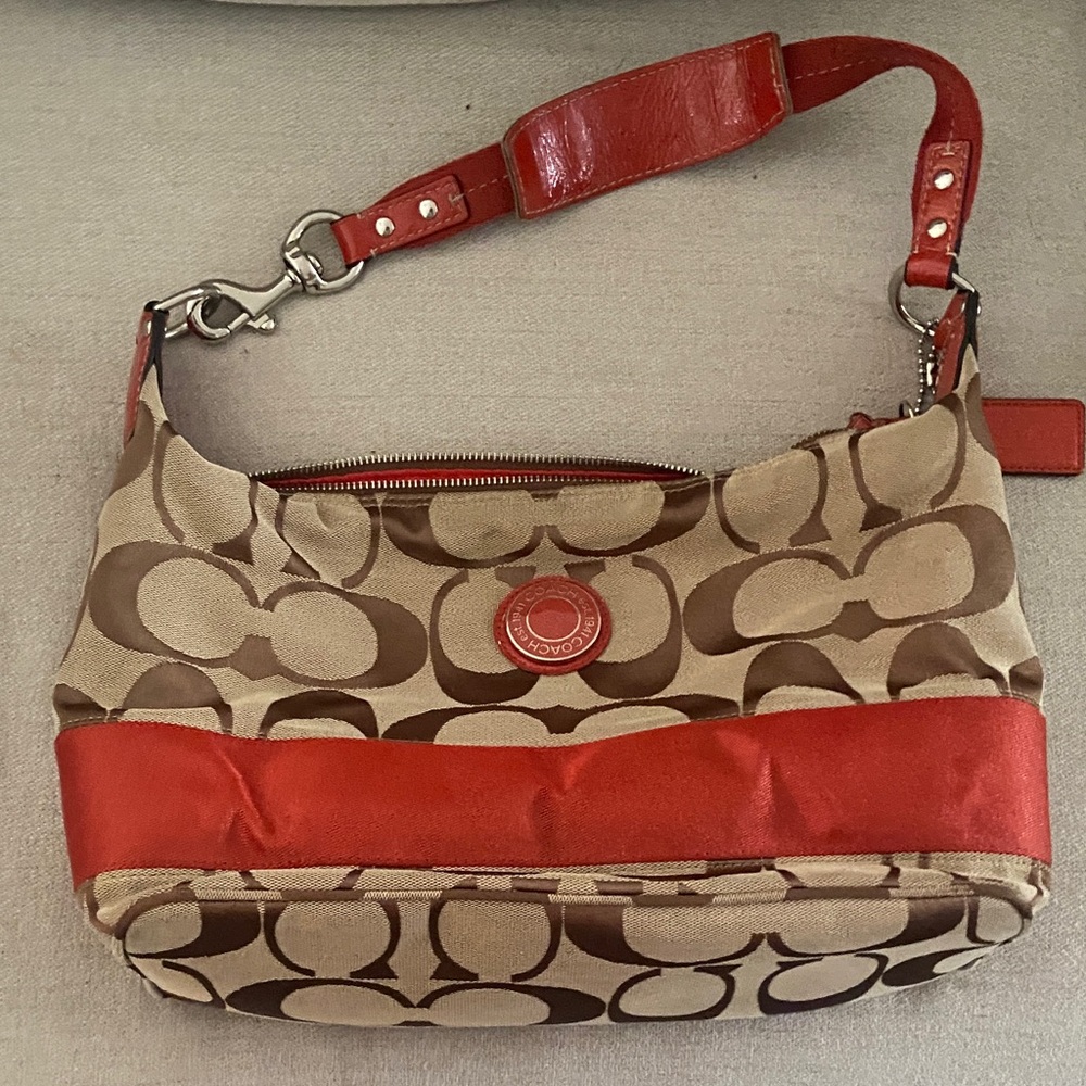 Coach Tan and Red Shoulder Bag